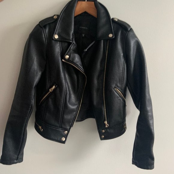 Jackets & Blazers - Fully-Lined Vegan Leather Biker Moto Motorcycle Jacket with Gold Zipper Hardware